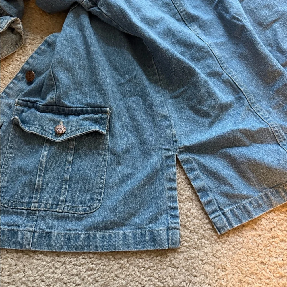 Vintage 90s Bill Blass Denim Jacket 2X Plus Size Blue Utility Chore Denim Jacket
